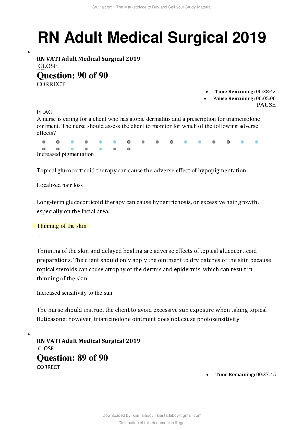 ATI RN Adult Medical Surgical Proctored 2019 A Exam. Score 90/90